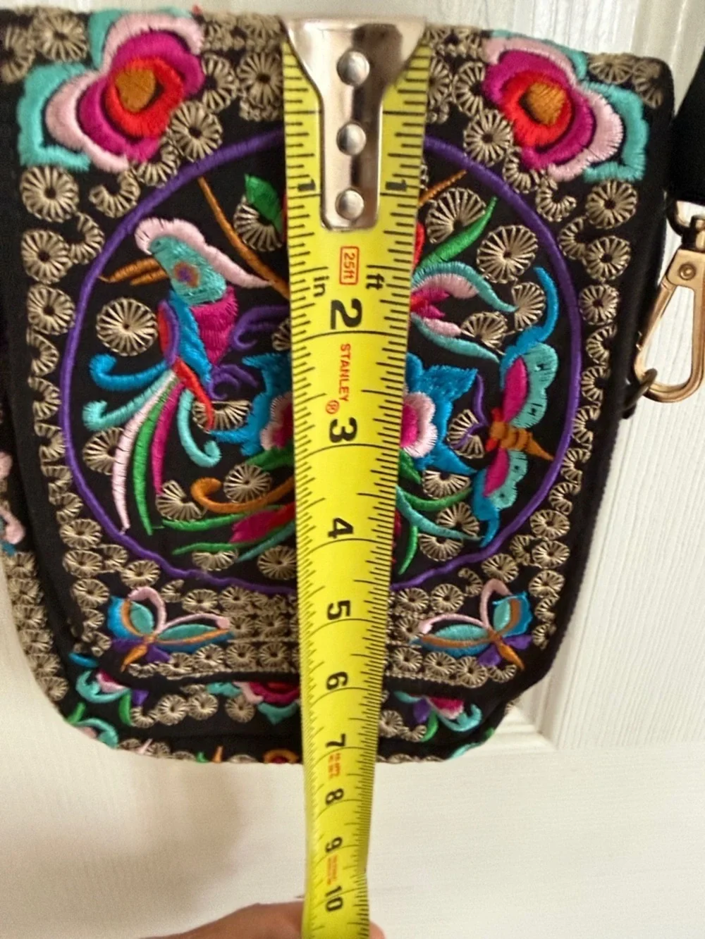 Embroidered Floral Crossbody Bag - Black Multi